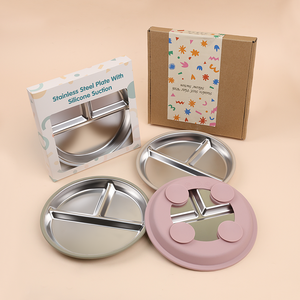 Piatto in Acciaio Inox 304 da 8 Pollici per Bambini, Adatto al Microonde, <span class=keywords><strong>con</strong></span> Base in Silicone e <span class=keywords><strong>Ventosa</strong></span> - Product Image 3