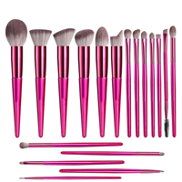 Ensemble de pinceaux de maquillage professionnels à manche en bois et fibres synthétiques, 18 pièces, avec logo personnalisable, pour le visage, les yeux, le fond de teint et la poudre