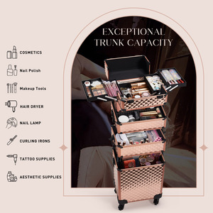 Maleta de Maquillaje Profesional con Ruedas, Organizador de Cosméticos de Viaje, Carrito de Maquillaje Grande para Salón y Barbería - Product Image 2