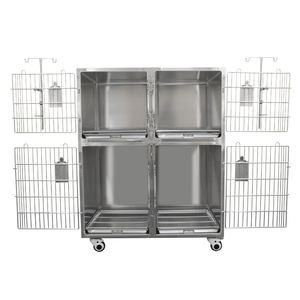 Cage <span class=keywords><strong>pour</strong></span> chien robuste en acier inoxydable 304 avec double porte en métal solide <span class=keywords><strong>pour</strong></span> chiens moyens et grands <span class=keywords><strong>pour</strong></span> hôpital <span class=keywords><strong>pour</strong></span> animaux de compagnie - Product Image 1