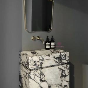 Multifunctional Calacatta Viola Marble Vanity Unit with Oak Cabinet and Hidden Storage for Practical Luxury <strong>Bathrooms</strong> - Product Image 3