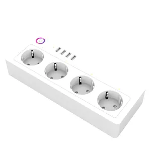 EU Standard Tuya Wifi Smart Power Strip with Surge and Overload Protection Socket 4 Outlets and 4 USB Ports with Timer