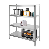 Estantería Comercial de Acero Inoxidable 304 de 4 Niveles con Altura de Estante Ajustable para Almacenamiento en la Cocina