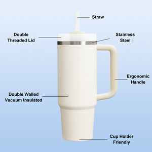 كوب مخصص 40 أونصة للبيع بالجملة غير قابل للصدأ من دون طيار كوب تفريغ 20 أونصة 30 أونصة 40 أونصة كوب مع شعار مقبض - Product Image 5