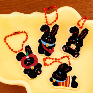 Custom Black Sugar Rabbit <b>Anime</b> Bead Chain Acrylic <b>Keychain</b> Student Cute Bag Decoration DIY Pendant <b>Keychain</b> Pendant - Product Image 2