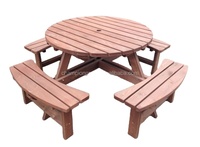 8 places En Plein Air Bar Meubles En Bois Rond Table de Pique-Nique de Jardin tables et bancs en bois de salle à manger en bois Table de Pique-Nique chaise ensemble de barbecue
