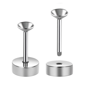 Piercing d'oreille en acier inoxydable, disque rond de 4 mm, base creuse, strass, accessoire de bijouterie unisexe - Product Image 1