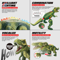 Chengji Dinosaure T-Rex animé télécommandé en plastique, design cool, avec fumée 7 couleurs, marche, lumières, sons et pulvérisation