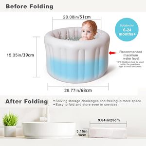 Inflatable Baby Bathtub <b>Foldable</b> Round Infant Shower Tub with Built-in <b>Bath</b> Chair & Temperature Warning - Product Image 3