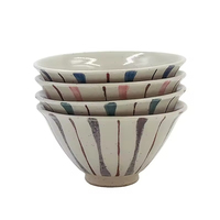 Ensemble de 4 bols à riz en porcelaine peints à la main sous glaçure, style Japandi, écologiques, avec bols à salade et à ramen, pour usage en restaurant