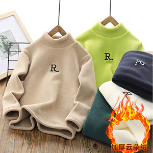 Maglietta per Ragazzi, Calda, Taglia Media-Grande, Invernale, a Collo Alto, Manica Lunga, in Pile Polare Doppio Strato, Poliestere, Alla Moda - Product Image 1