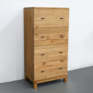 Cómoda Antigua de Teca con 4 Cajones Hechos a Mano y Patas Cónicas, Mueble de Madera Reciclada para Dormitorio - Product Image 2