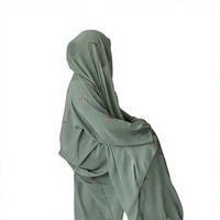 Abaya brodée florale haut de gamme, robe pour femmes, mode musulmane, manches longues, broderie, ensemble deux pièces, robe verte rose, kaftan
