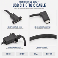 USB3.1 Gen2 Rechtwinkliges Typ-C-Stecker auf Panel-Mount-Buchse Kabel 20mm Schraubenloch 10Gbps PD100W 5A für Industriegehäuse und Schränke