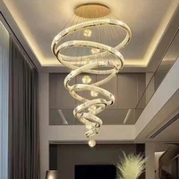 Lustre circulaire décoratif à hauteur réglable, en cristal de luxe, pour escalier, hôtel, duplex, salon, LED doré