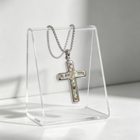 Collier en acier inoxydable Tizti avec pendentif crucifix incrusté de coquille d'ormeau et chaîne, bijoux de mode pour hommes, vente en gros