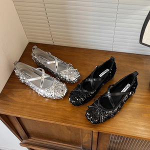 Zapatos Mary Jane para Mujer con Tacón Elevado Incorporado, Estilo Francés 2026, Punta Cuadrada, Lentejuelas Plateadas, Tacón Alto - Product Image 2
