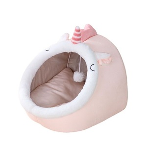Unicorn Cat <b>Bed</b> Semi Enclosed Warm Pet <b>House</b> For Cats Small Size Large Size PP Cotton Material Animal Pattern - Product Image 5