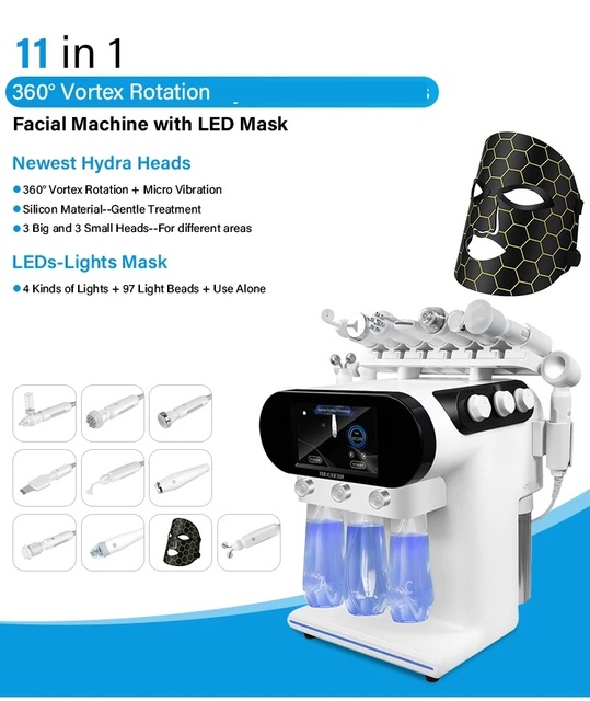 New Tech 11-in-1 Portable AI Hydro Beauty Facial Machine with Acne Analysis Multifunctional Skin Care 360 Vortex Rotation Handle