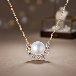 Collier pendentif en argent sterling 925 plaqué platine avec perles d'eau douce naturelles de 7,5-8 mm et moissanite taille brillant sur chaîne à maillons pour femme - Product Image 3