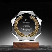 Plaque de récompense en verre cristal K9 à facettes octogonales, trophée personnalisé en forme de couronne de lauriers, souvenir de cérémonie d'entreprise, 190 mm