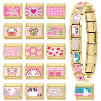 Set Gelang DIY Baja Anti Karat Bertema Pink dengan Hiasan Bunga, Hewan, Huruf, Kreatif, Dapat Disesuaikan, Bergaya, untuk Pemakaian Sehari-hari