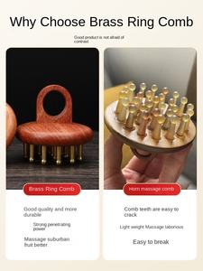 All'ingrosso in ottone testa di massaggio pettine Kansa ottone Gua Sha pettine rame cuoio capelluto massaggiatore con manico in legno - Product Image 5