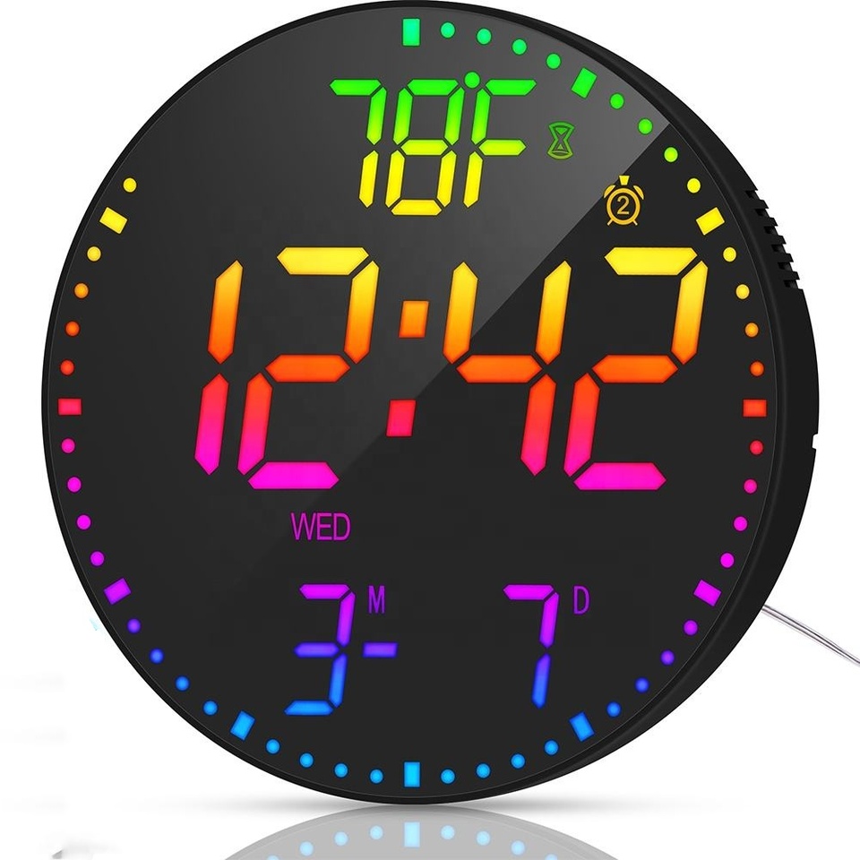 Emaf Christmas Gift Led Light 12" Home Modern Office Rgb Colorful Large Digital Display Led Wall Clock For Living Room Decor