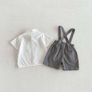 Ensemble de vêtements pour bébé garçon, 100% coton, chemise à manches courtes, <span class=keywords><strong>pantalon</strong></span> à bretelles à carreaux, 2 pièces, tenues de gentleman pour tout-petits pour l'été - Product Image 3