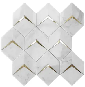 Azulejos de mosaico de mármore quadrado branco quadrado quadrado de metal polido utensílios de cozinha banheiro