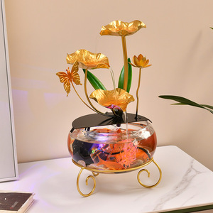 Fontaine d'eau pour aquarium, design contemporain en métal avec éclairage LED pour décoration de bureau - Product Image 2