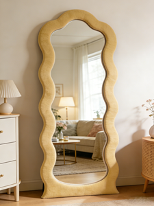 <span class=keywords><strong>Espejo</strong></span> de pie irregular moderno de tela suave ondulada de cuerpo entero, cubierto de tela, para decoración del hogar y de habitaciones - Product Image 5