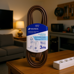 Rallonge électrique Volteck ED-3C 3M avec prise plate marron, 3 prises, 15A, fil de cuivre, usage domestique et industriel, polarisée Nem - Product Image 2