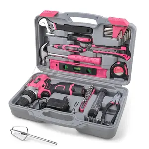DIY 수리 도구 유지 보수를위한 12V 무선 드릴 홈 도구 키트가있는 여성용 핑크 드릴 세트 67 개 손 및 전동 공구 세트