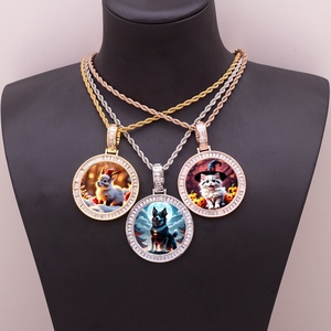 38mm foto di moda memoria ghiacciata CZ Charm collana Baguette zircone <span class=keywords><strong>gatto</strong></span> per animali domestici sublimazione cornice ciondolo oro placcato ottone - Product Image 3