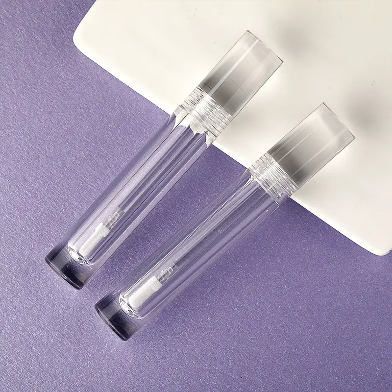 Petg-Tubo de brillo de labios transparente con logo personalizado, 7ml, nuevo material, con cepillo plano de silicona