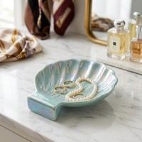 Plateau à bijoux en céramique en forme de coquillage irisé, plateau à bibelots holographique nacré pour cadeaux de mariage, décoration intérieure, vente en gros
