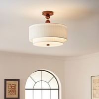 Plafonnier semi-encastré en laiton avec abat-jour en tissu double couche, luminaire suspendu moderne pour salon et maison