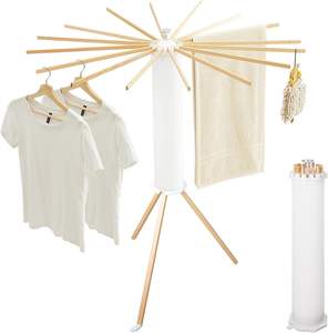 Portable <span class=keywords><strong>à</strong></span> un niveau <span class=keywords><strong>en</strong></span> <span class=keywords><strong>bois</strong></span> trépied vêtements étendoir rétractable maison blanchisserie garde-robe stockage bambou - Product Image 4