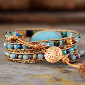 Natural Amazonite Hand-Woven Leather <b>Bracelet</b> Tassel Design Women's Jewelry Gift Fashion <b>String</b> <b>Bracelet</b> - Product Image 3