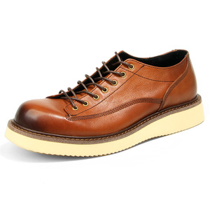 Retro Casual <b>Men's</b> <b>Work</b> <b>Shoes</b> Genuine Leather Thick Sole Low Heel Vintage Finish Brown Black - Product Image 1