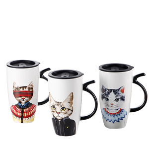 Tazas de cerámica <span class=keywords><strong>con</strong></span> diseño de gato bonito y creativo personalizado, taza de café de porcelana encantadora de porcelana <span class=keywords><strong>con</strong></span> tapa para regalo - Product Image 2