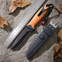 Couteau de chasse Mokume à lame fixe multifonctionnel en acier inoxydable avec couvercle pour aiguiser l'allumeur Cuisine Survie Camping Randonnée