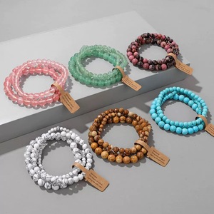 Hot Trendy Cute 3pcs Crystal Energy Bracelet Set 4/6/8mm Gemstone <strong>Beads</strong> Handmade Healing Elastic Stone Bracelet Couples Buddhism - Product Image 2