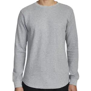 LMY033 Day Shift Men's Long Sleeve Thermal Shirt Waffle Knitted Round Hem Tee