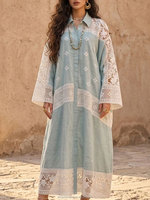 Robe Abaya Musulmane Élégante et Modeste Personnalisée OEM pour Femme, en Coton et Lin, avec Dentelle Florale et Patchwork, Coupe Ample et Respirante, Idéale pour le Ramadan