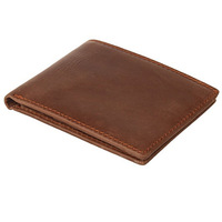 Dompet Pria Kulit Sapi Asli Model Lipat Pendek Warna Cokelat dengan Logo Ukiran Kustom OEM ODM, Penutup Kulit Crazy Horse yang Tahan Lama