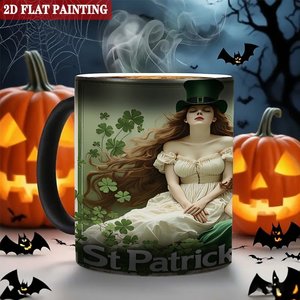 Taza Mágica de Cerámica Negra Esmerilada de 11 oz que Cambia de Color con Diseño del Día de San Patricio, Pintura Plana 2D - Product Image 6