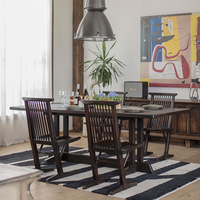Table à manger longue en bois massif, style nordique, écologique, faite à la main, avec base en tréteau minimaliste pour la salle à manger à domicile