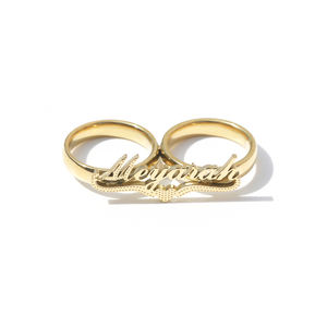 Anillo UWIN con Placa de Nombre e Inicial Personalizada en Acero Inoxidable, Anillo para Dos Dedos para Hombre, Regalo de Joyería para Boda - Product Image 5